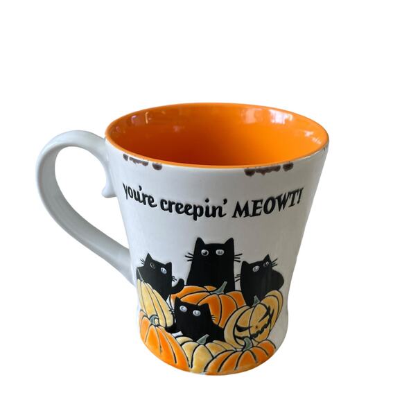Spectrum Designz Black Cats Pumpkins YOU'RE CREEPING MEOWT! Halloween Mug NEW - Picture 12 of 13